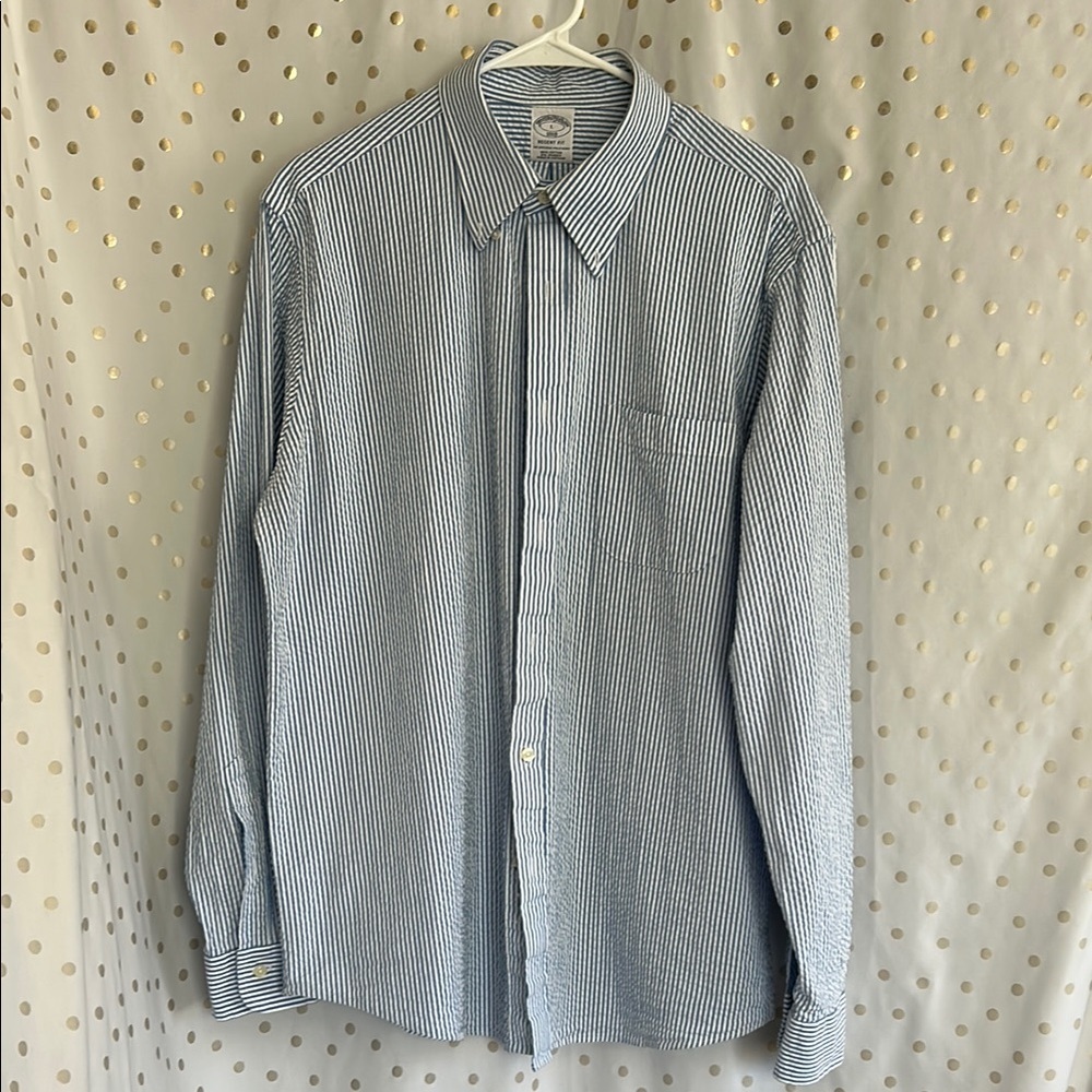 Brooks Brothers Navy and White Striped Button Down Shirt